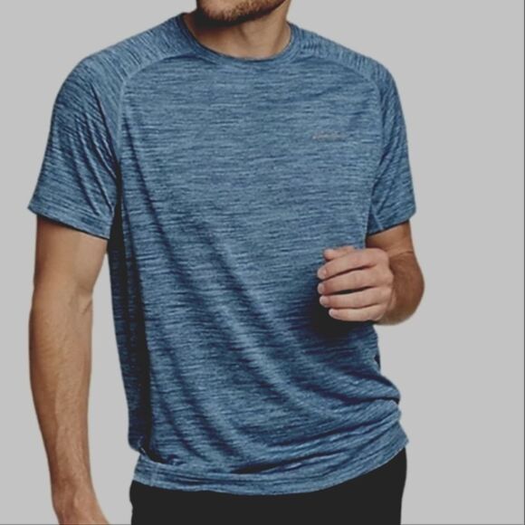 Eddie Bauer Men's FreeDry® Blue Performance Crew Short Sleeve Shirt - Picture 1 of 14